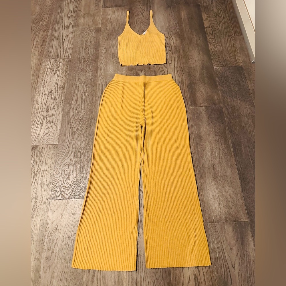 ASOS Mustard Ribbed Two-Piece Set